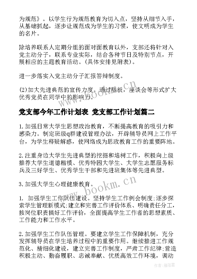 党支部今年工作计划表 党支部工作计划(汇总9篇)