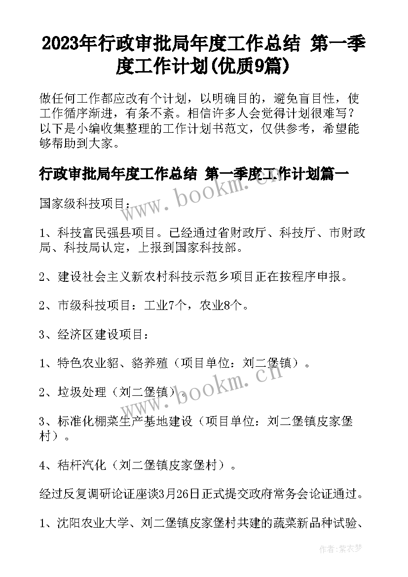 2023年行政审批局年度工作总结 第一季度工作计划(优质9篇)