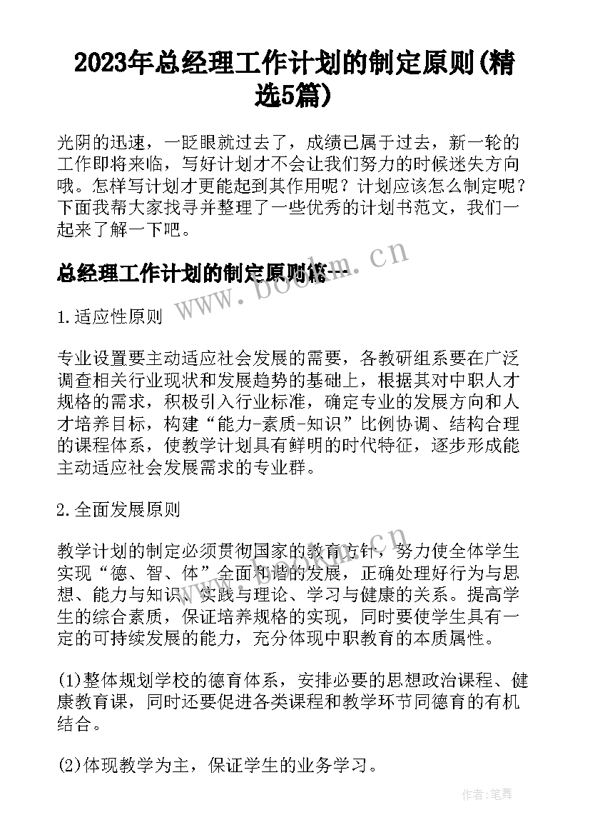 2023年总经理工作计划的制定原则(精选5篇)