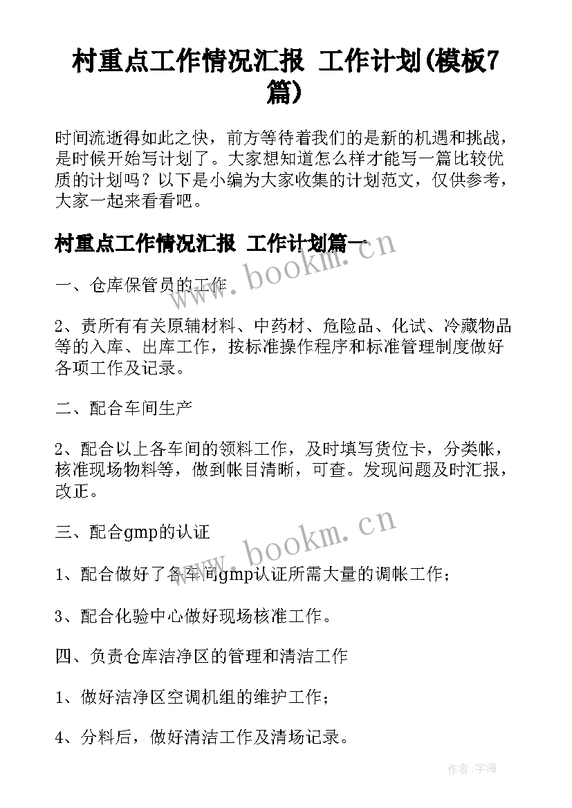 村重点工作情况汇报 工作计划(模板7篇)