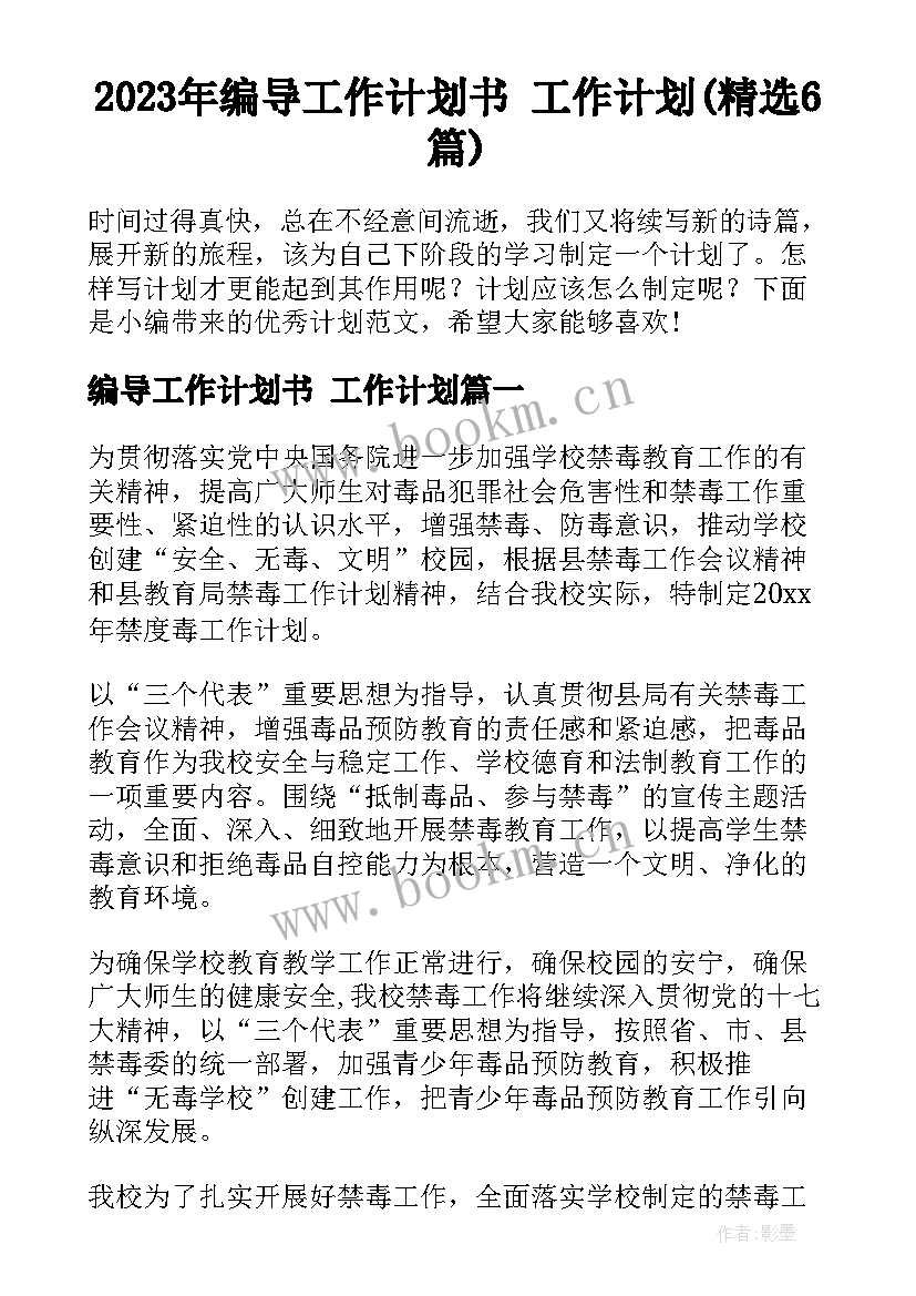 2023年编导工作计划书 工作计划(精选6篇)