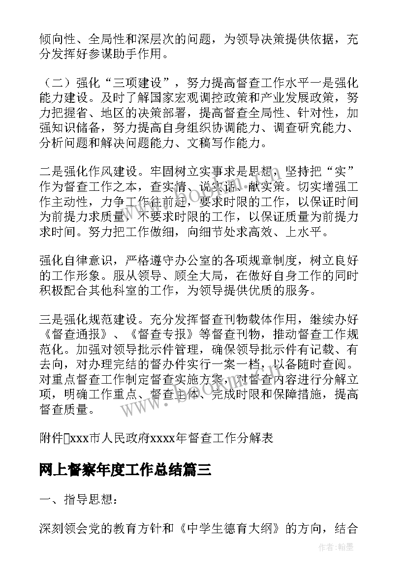 最新网上督察年度工作总结(模板9篇)