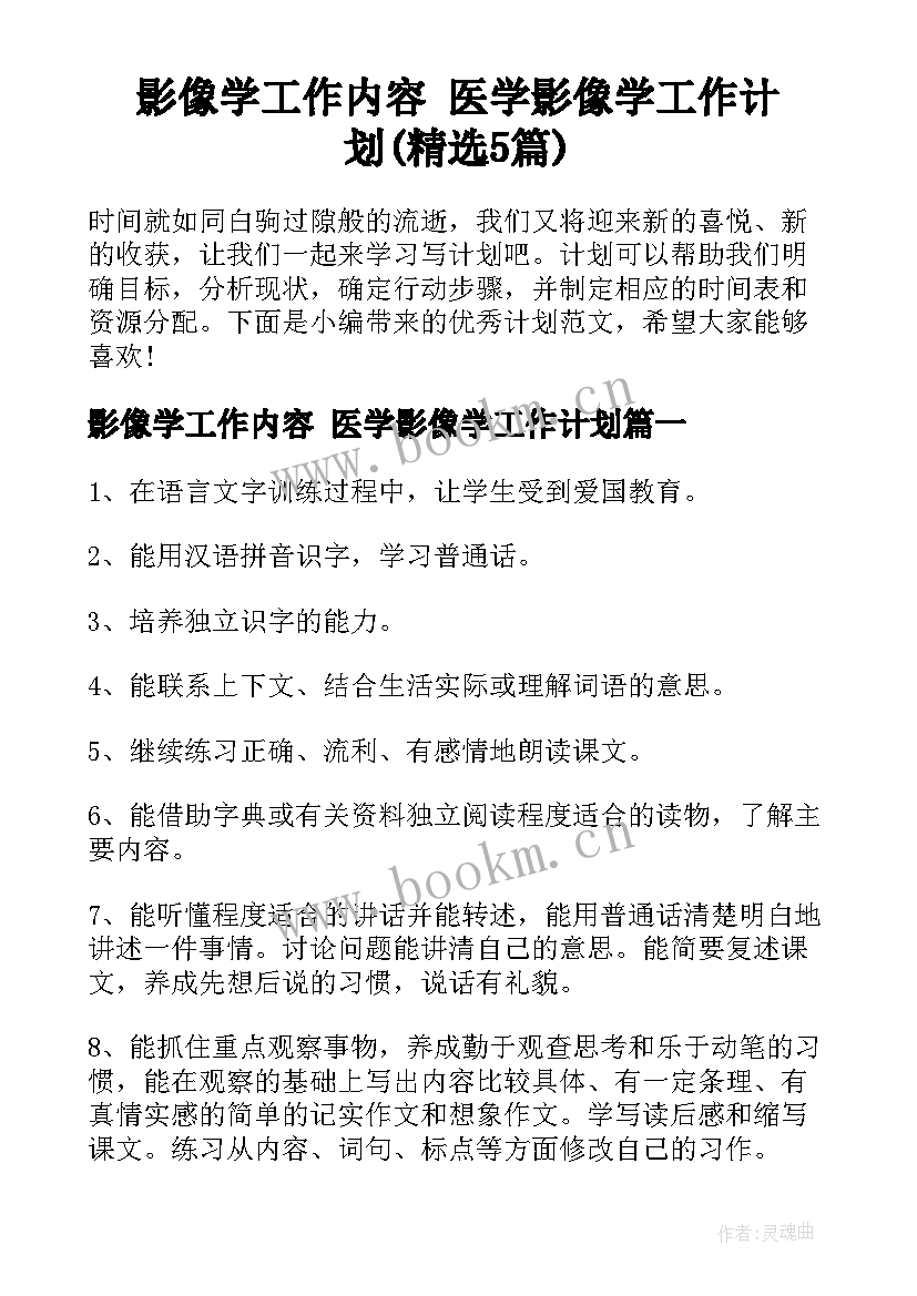 影像学工作内容 医学影像学工作计划(精选5篇)