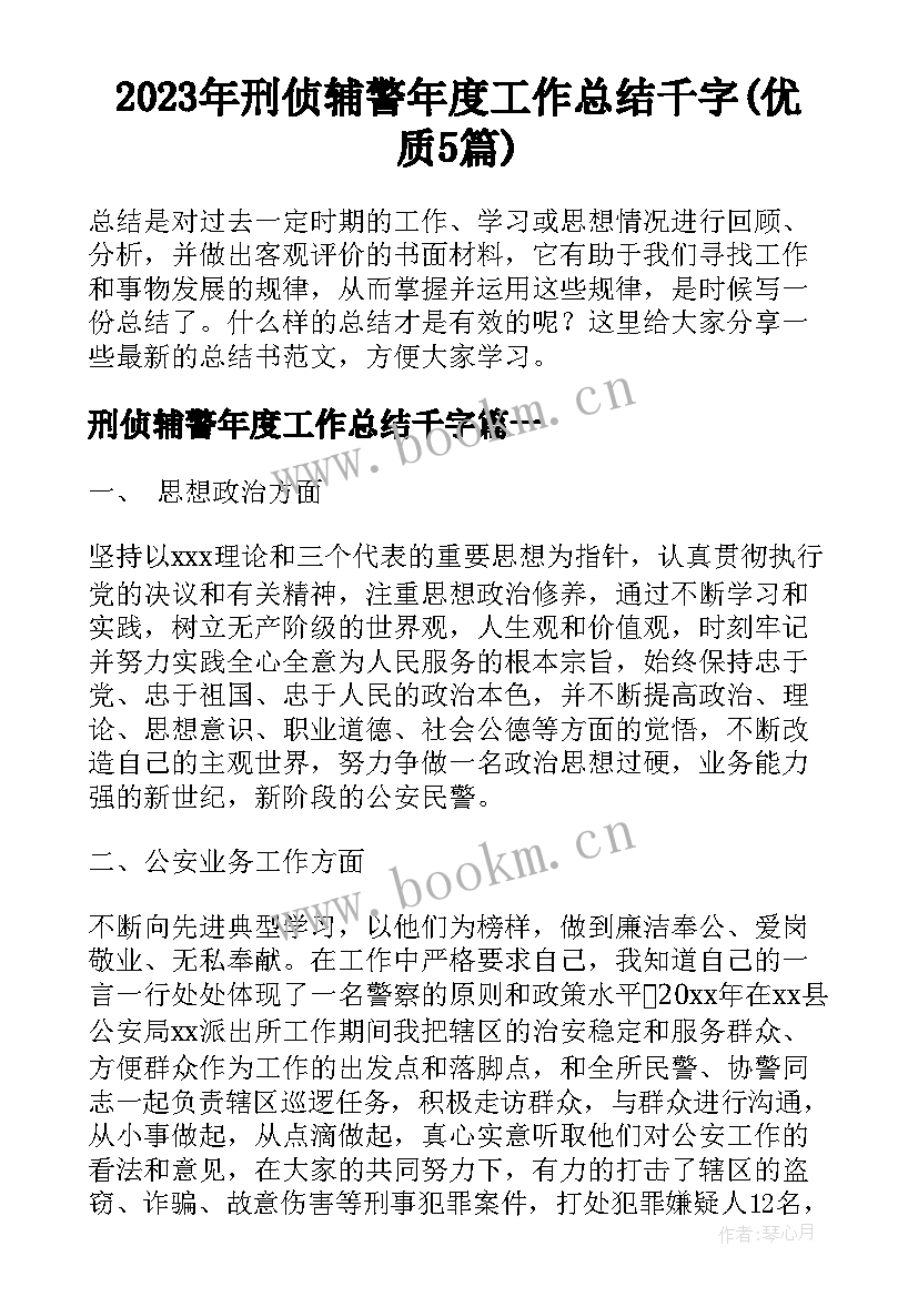 2023年刑侦辅警年度工作总结千字(优质5篇)