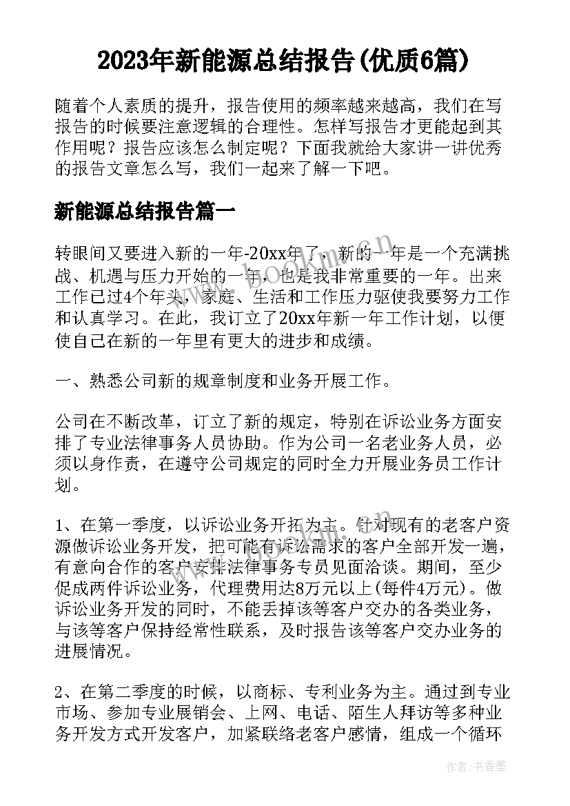 2023年新能源总结报告(优质6篇)