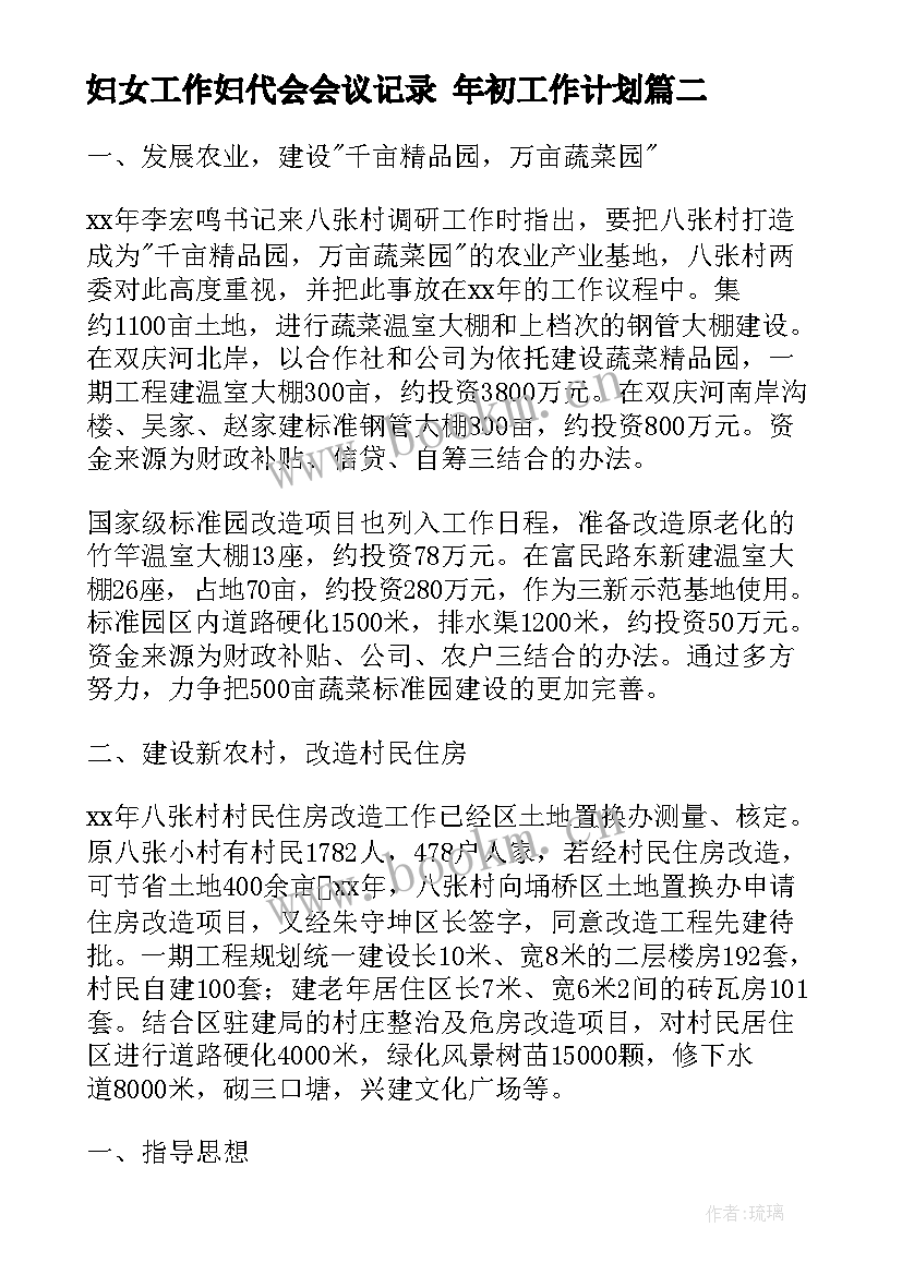 最新妇女工作妇代会会议记录 年初工作计划(模板7篇)