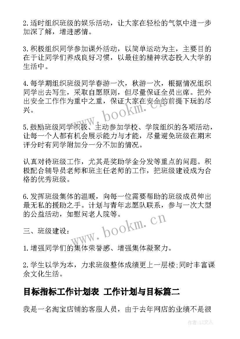 最新目标指标工作计划表 工作计划与目标(实用6篇)