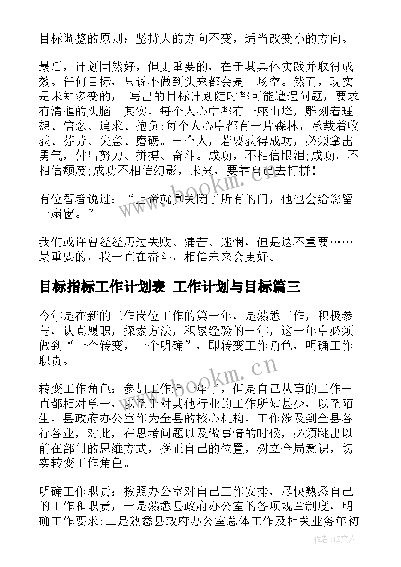 最新目标指标工作计划表 工作计划与目标(实用6篇)