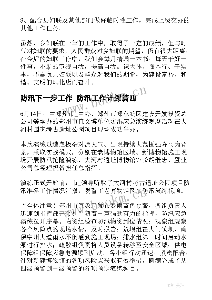 防汛下一步工作 防汛工作计划(优质6篇)