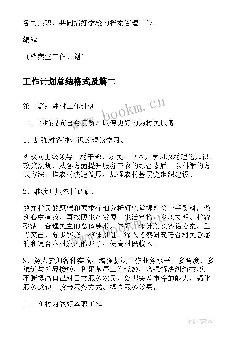 2023年工作计划总结格式及(优质5篇)