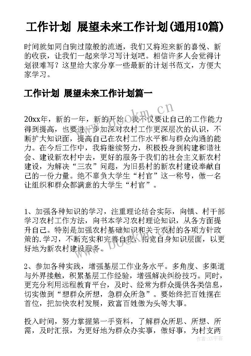 工作计划 展望未来工作计划(通用10篇)