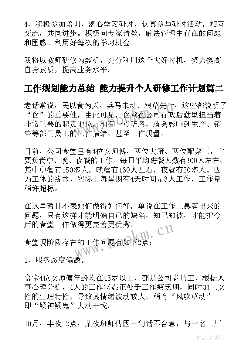 最新工作规划能力总结 能力提升个人研修工作计划(大全9篇)