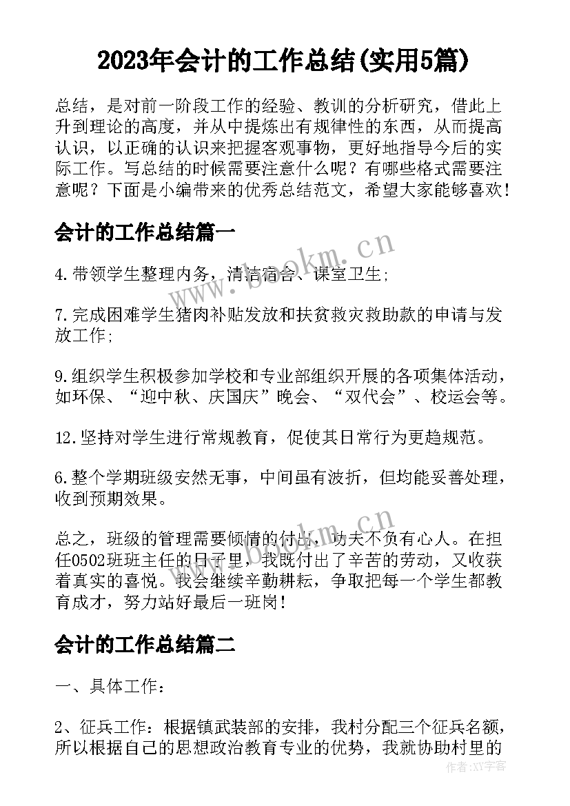 2023年会计的工作总结(实用5篇)