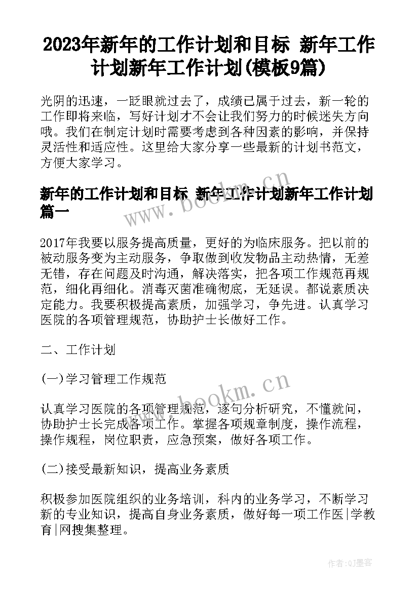 2023年新年的工作计划和目标 新年工作计划新年工作计划(模板9篇)