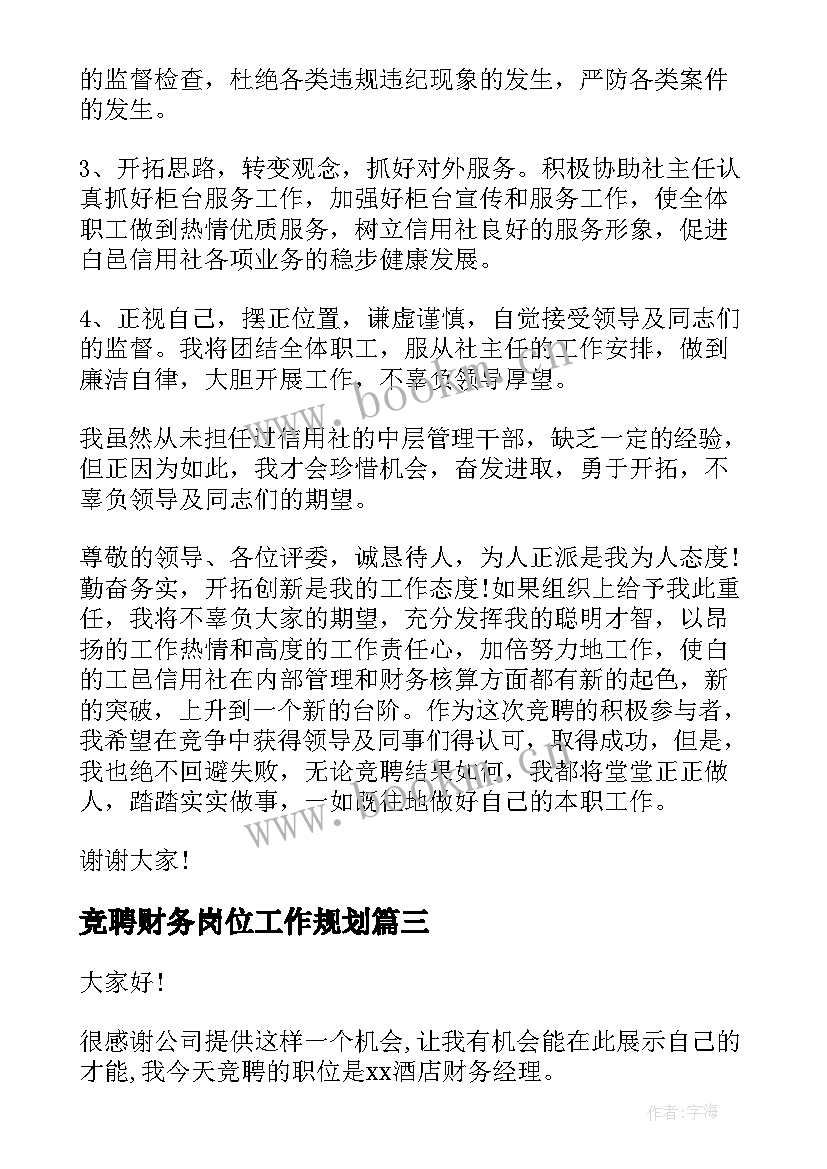 竞聘财务岗位工作规划(模板8篇)