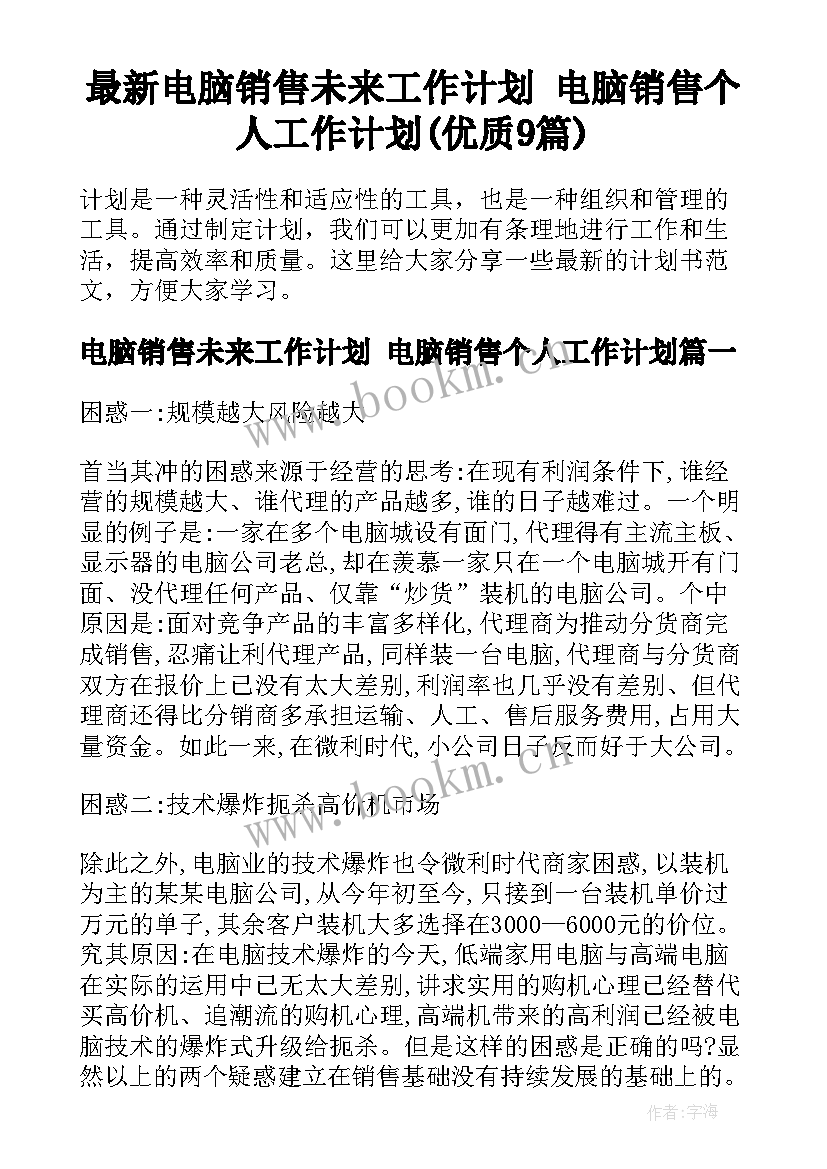 最新电脑销售未来工作计划 电脑销售个人工作计划(优质9篇)