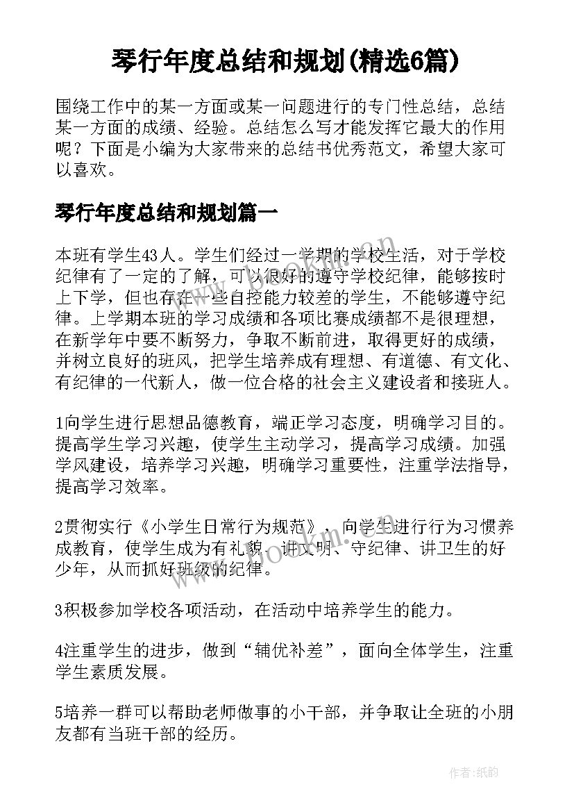 琴行年度总结和规划(精选6篇)