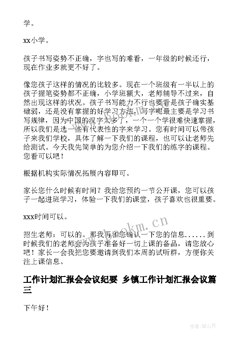 最新工作计划汇报会会议纪要 乡镇工作计划汇报会议(实用5篇)