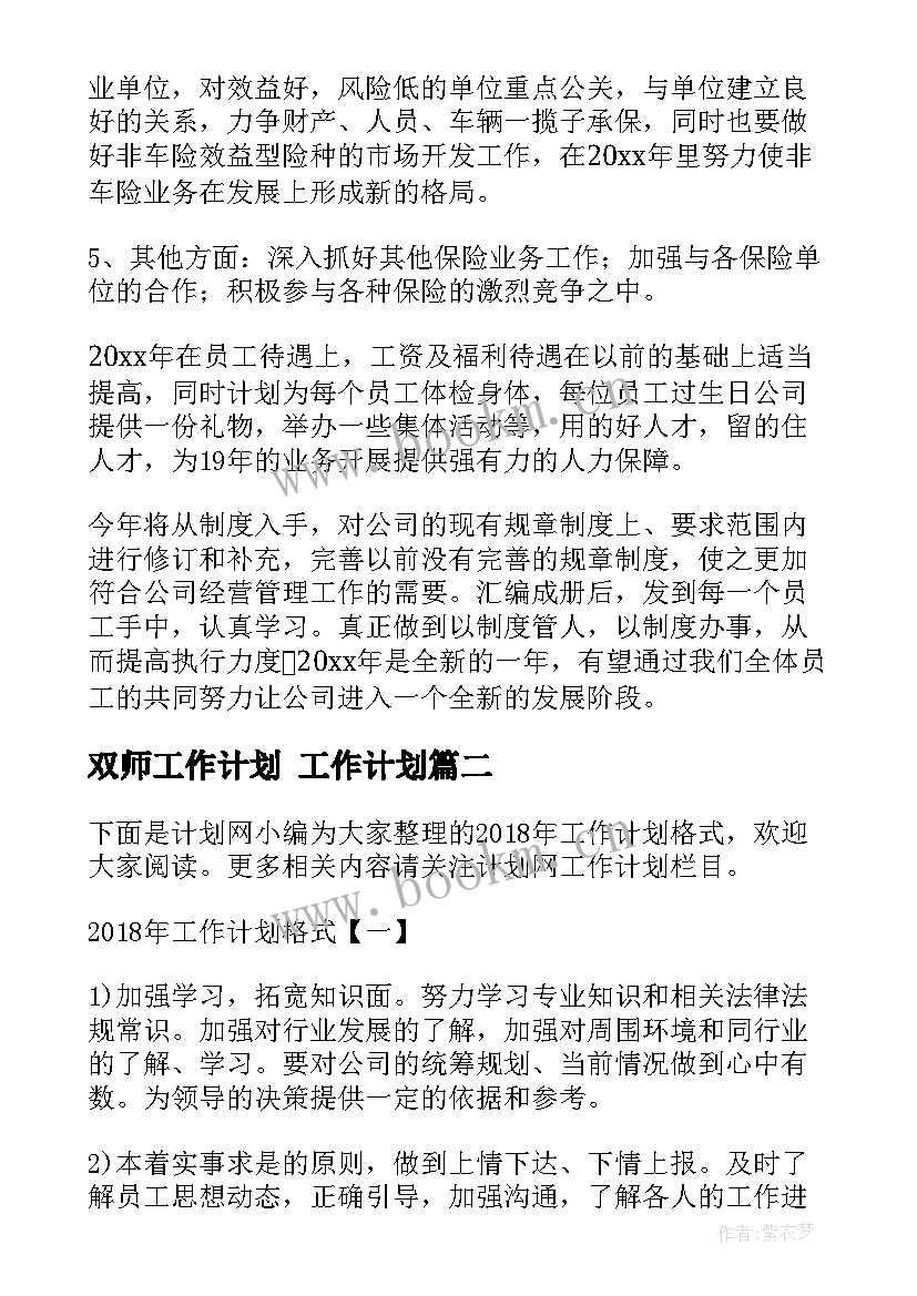 双师工作计划 工作计划(汇总9篇)