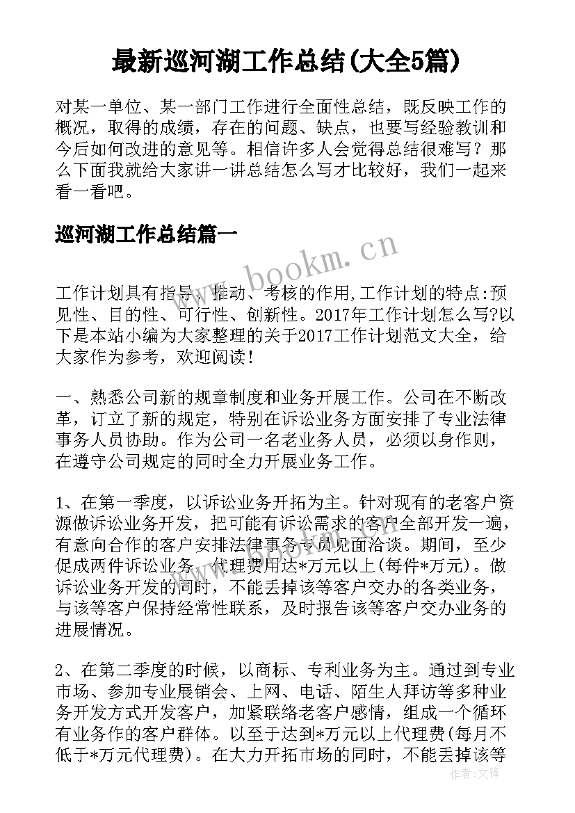 最新巡河湖工作总结(大全5篇)