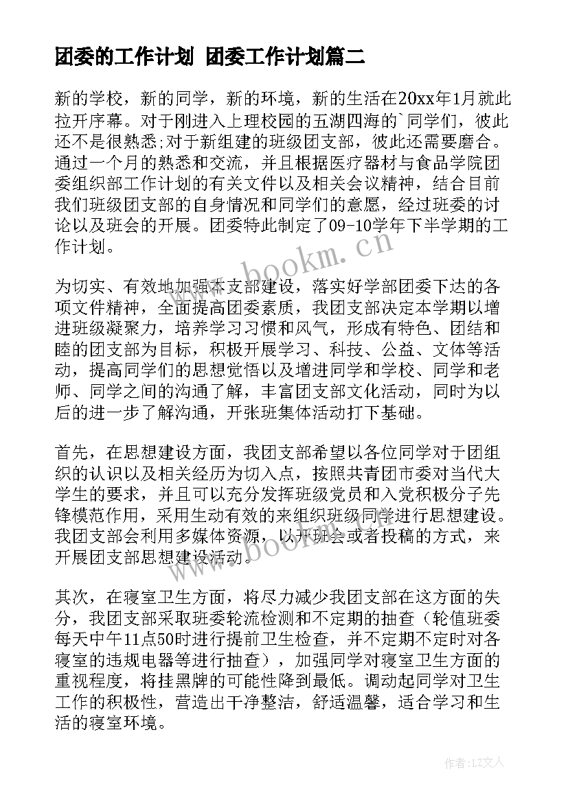 最新团委的工作计划 团委工作计划(模板7篇)