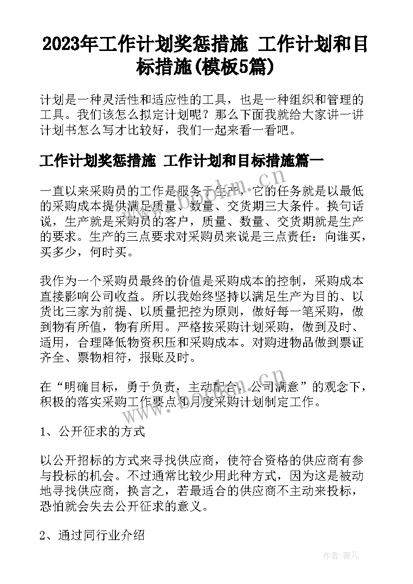 2023年工作计划奖惩措施 工作计划和目标措施(模板5篇)