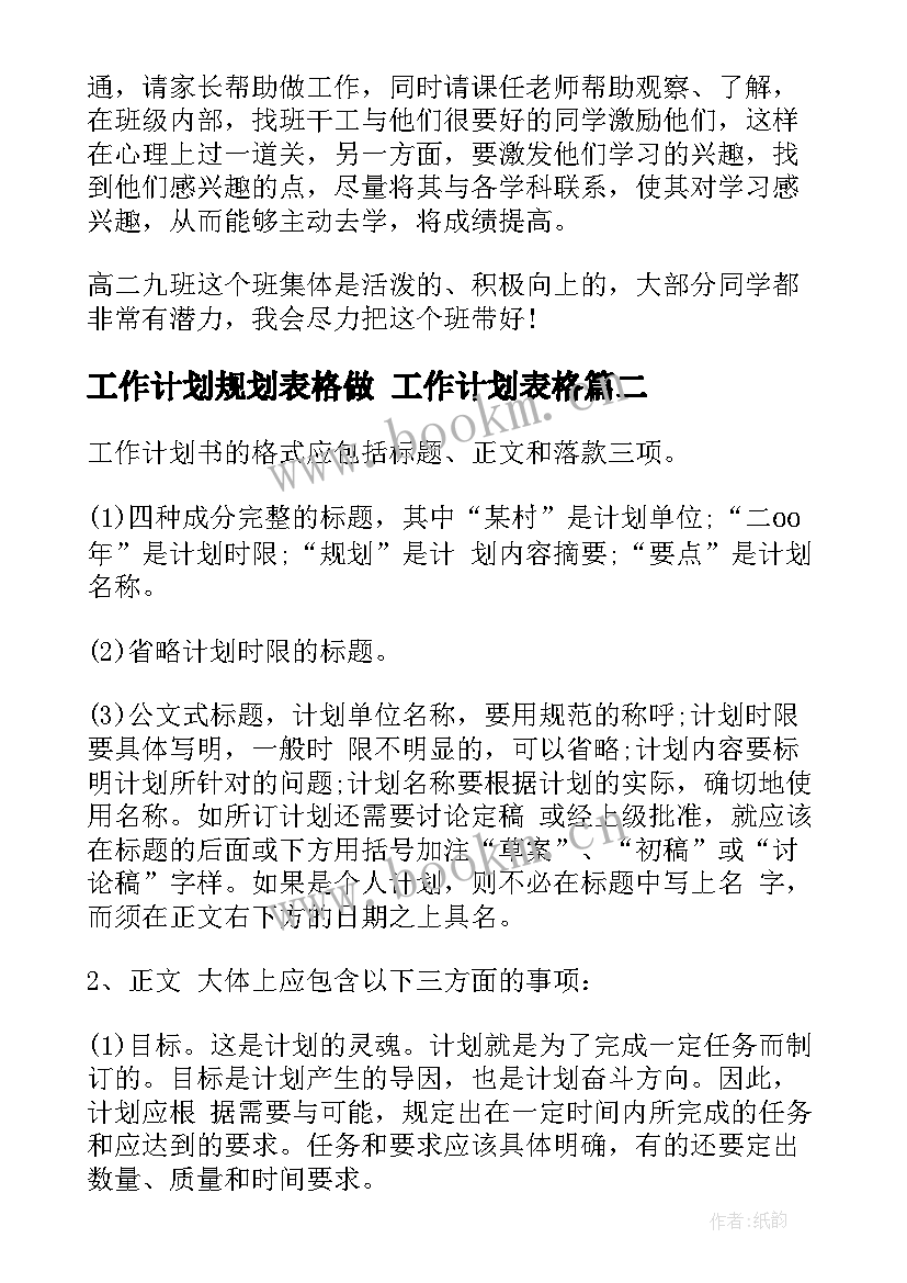 2023年工作计划规划表格做 工作计划表格(精选5篇)