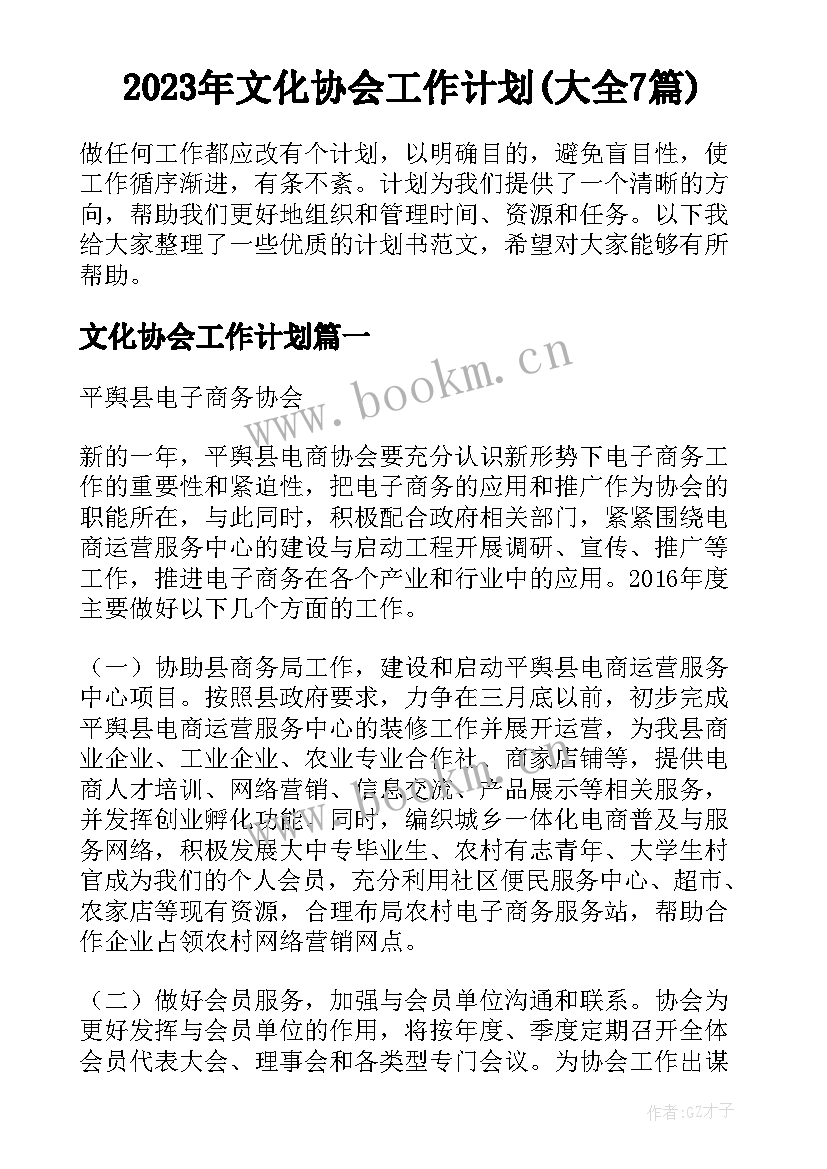 2023年文化协会工作计划(大全7篇)