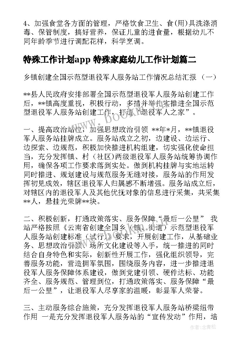 特殊工作计划app 特殊家庭幼儿工作计划(模板6篇)