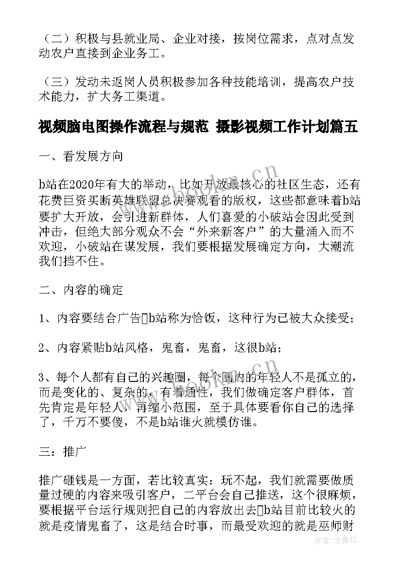 最新视频脑电图操作流程与规范 摄影视频工作计划(汇总6篇)