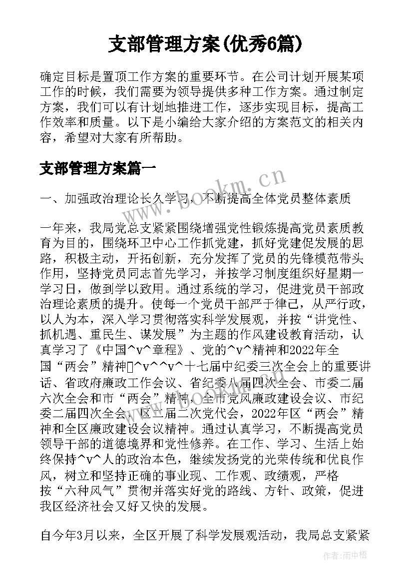 支部管理方案(优秀6篇)