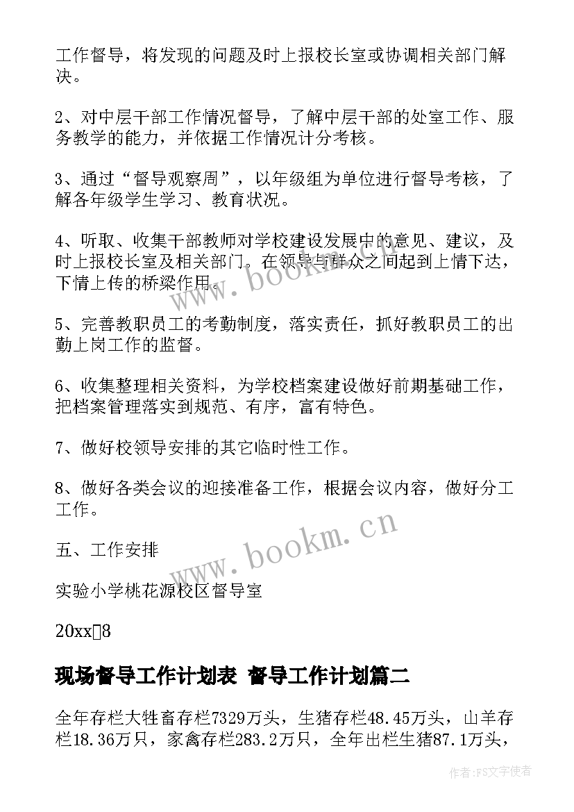 2023年现场督导工作计划表 督导工作计划(模板5篇)