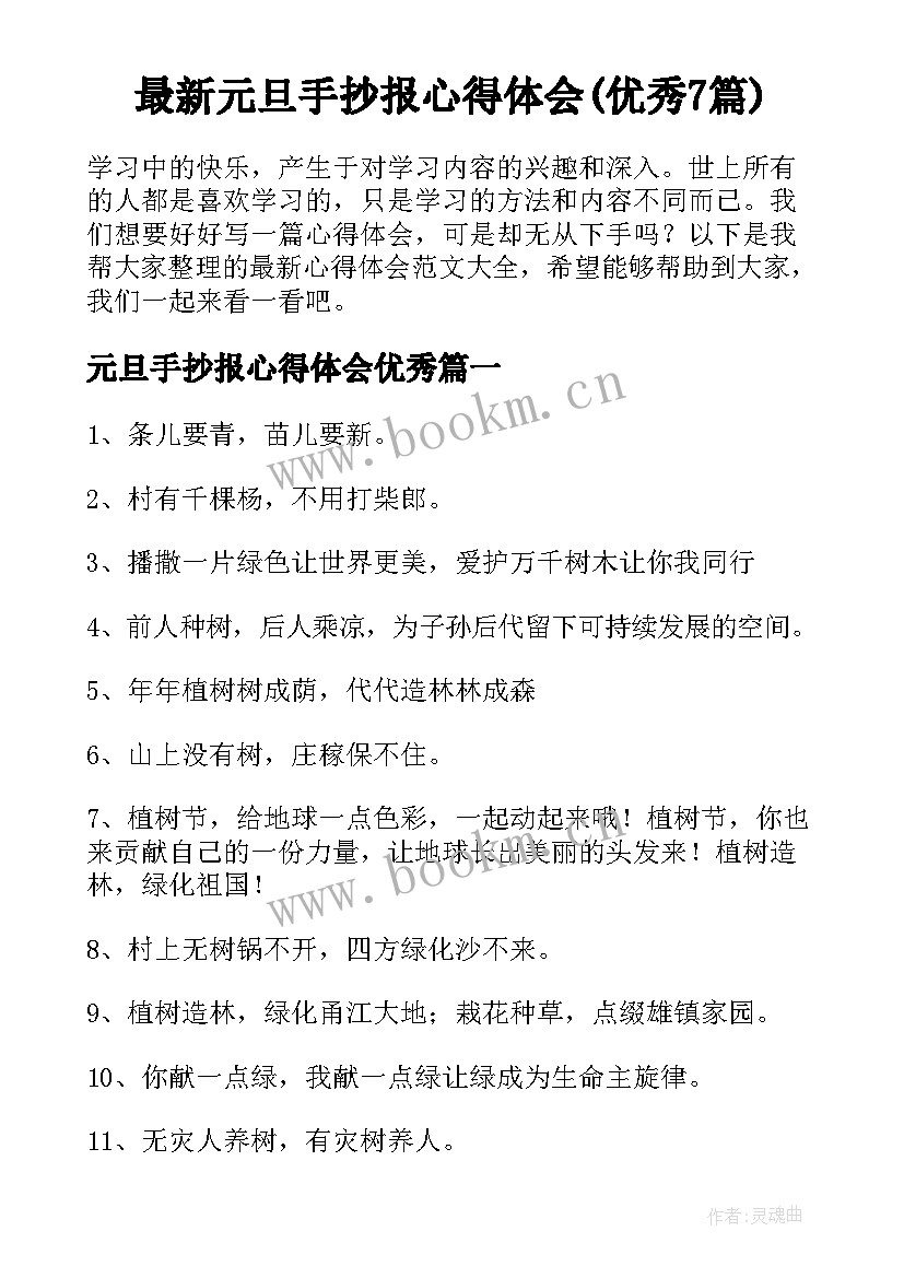 最新元旦手抄报心得体会(优秀7篇)