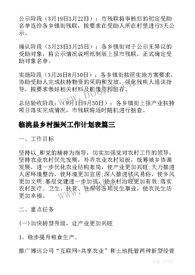 最新临洮县乡村振兴工作计划表(通用6篇)