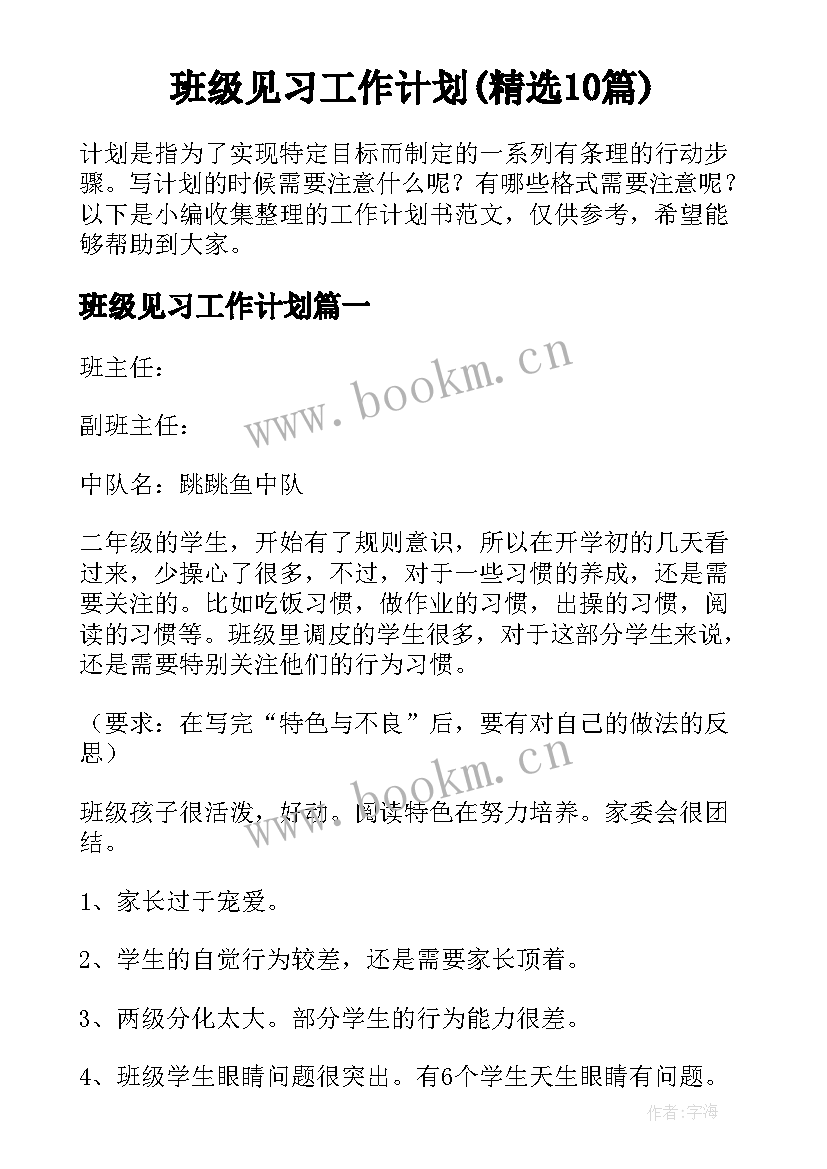 班级见习工作计划(精选10篇)