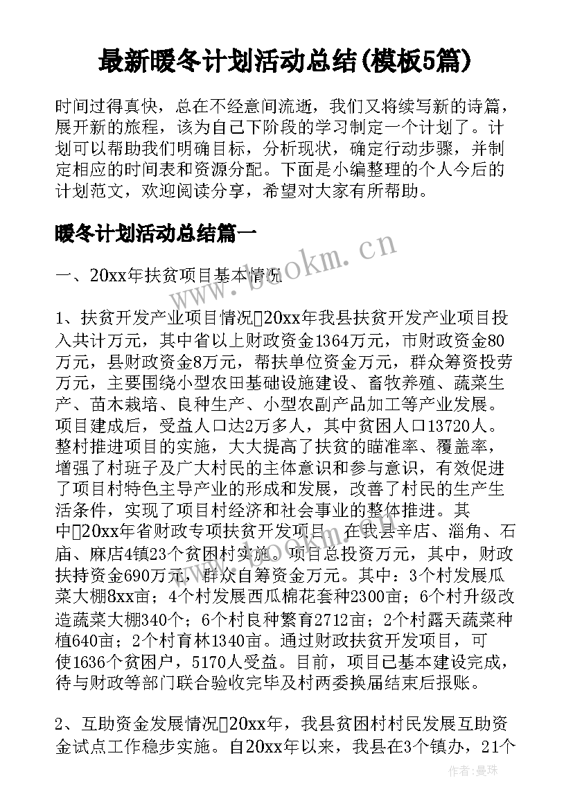 最新暖冬计划活动总结(模板5篇)