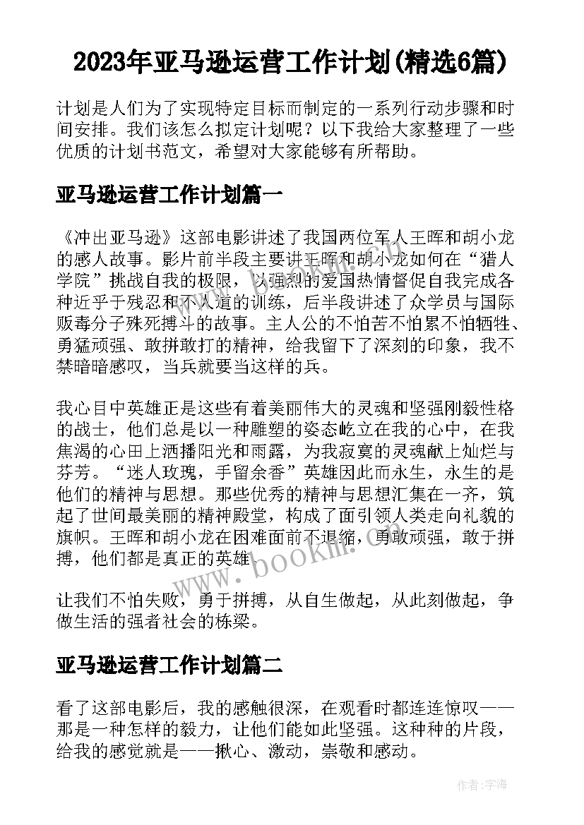 2023年亚马逊运营工作计划(精选6篇)