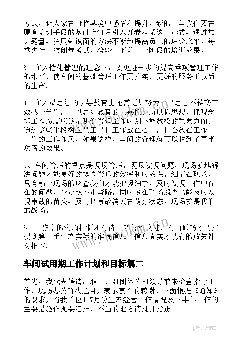 最新车间试用期工作计划和目标(汇总5篇)