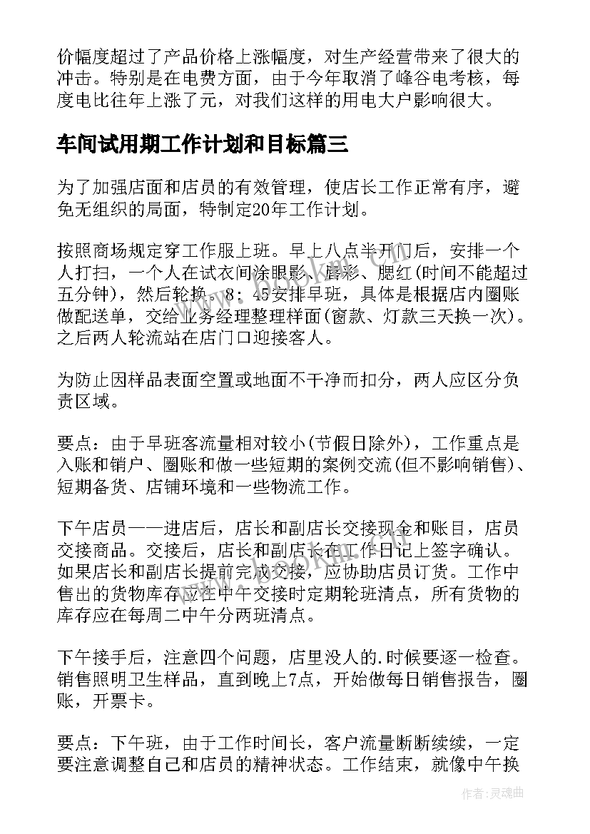 最新车间试用期工作计划和目标(汇总5篇)