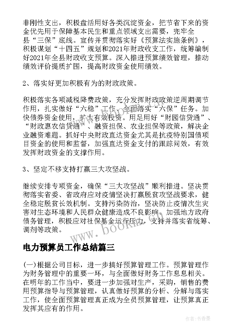 最新电力预算员工作总结(模板6篇)