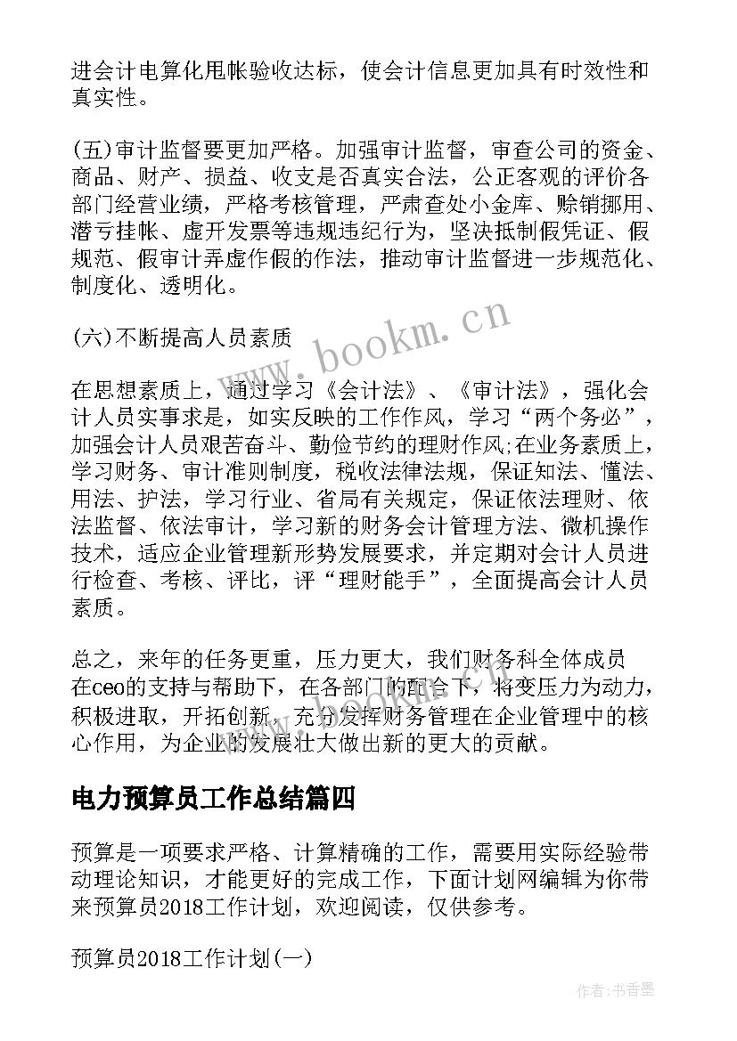 最新电力预算员工作总结(模板6篇)