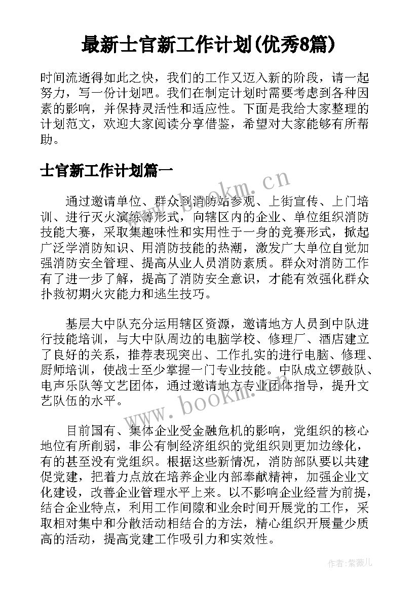 最新士官新工作计划(优秀8篇)