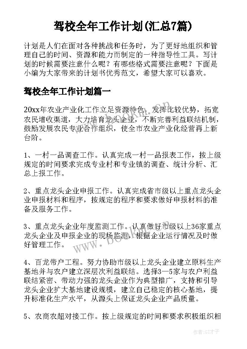 驾校全年工作计划(汇总7篇)