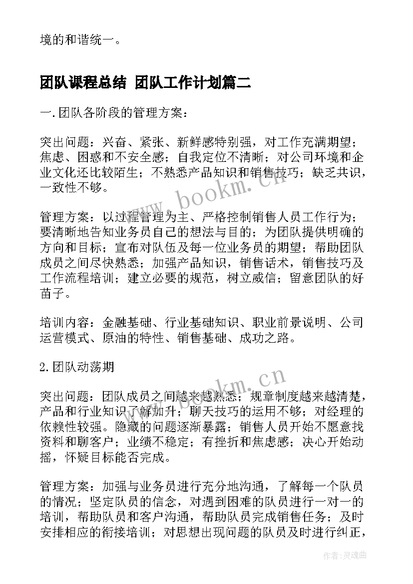 2023年团队课程总结 团队工作计划(精选7篇)