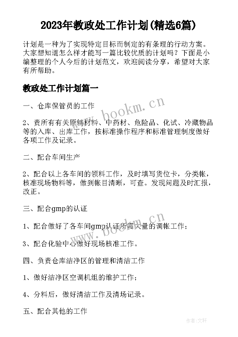 2023年教政处工作计划(精选6篇)