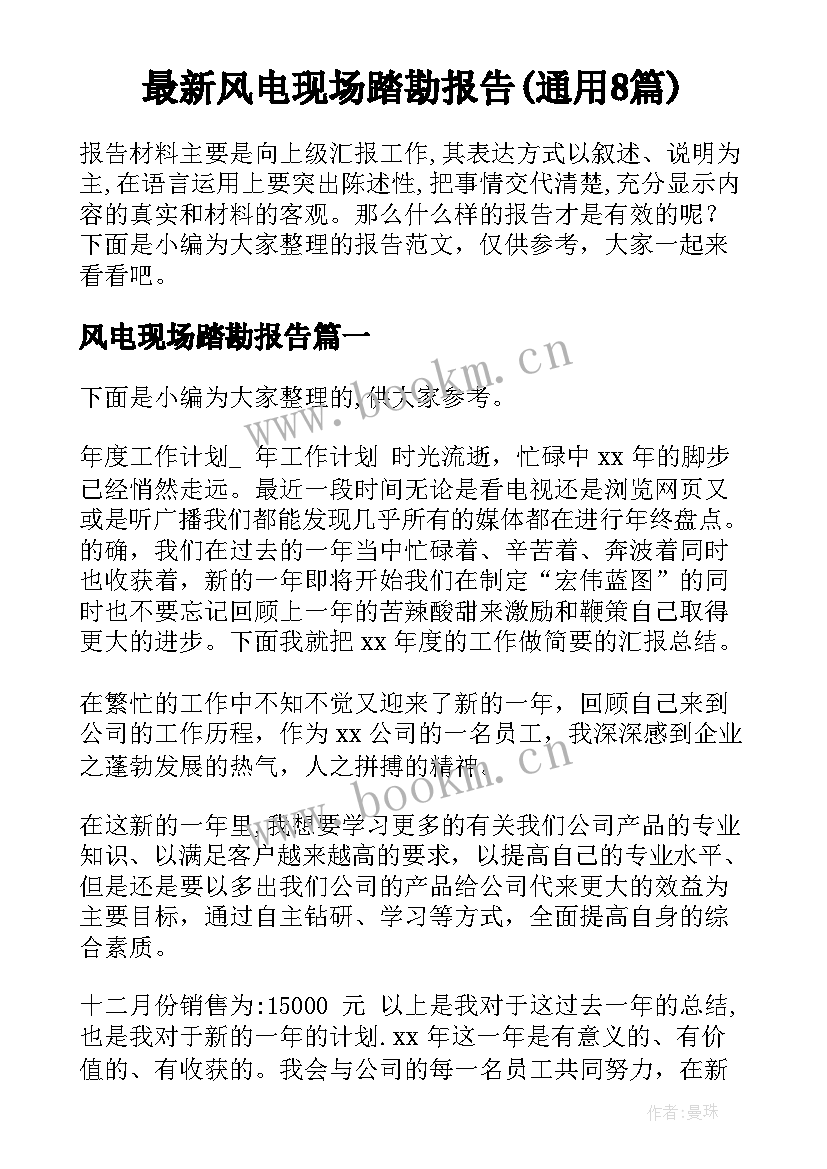 最新风电现场踏勘报告(通用8篇)