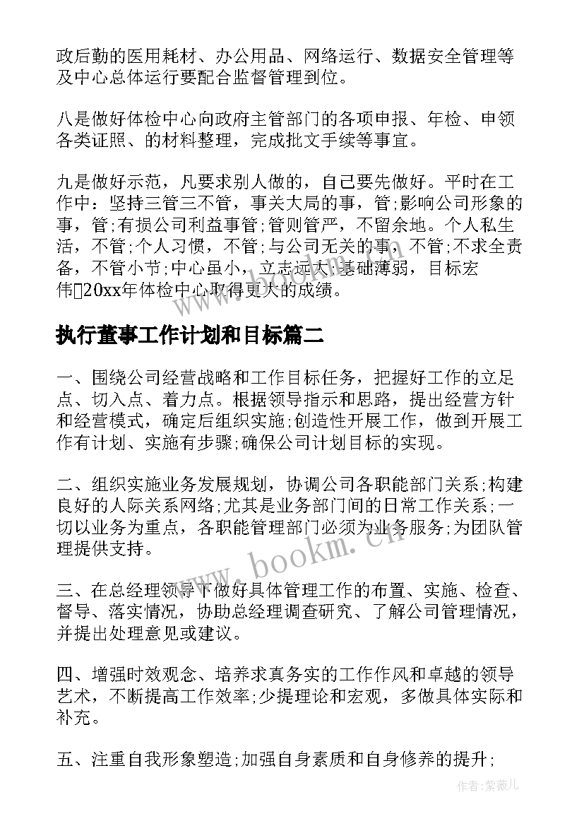 最新执行董事工作计划和目标(大全5篇)