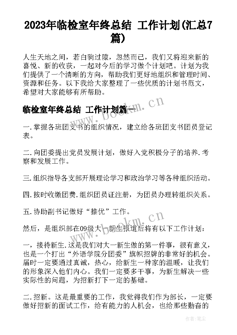 2023年临检室年终总结 工作计划(汇总7篇)