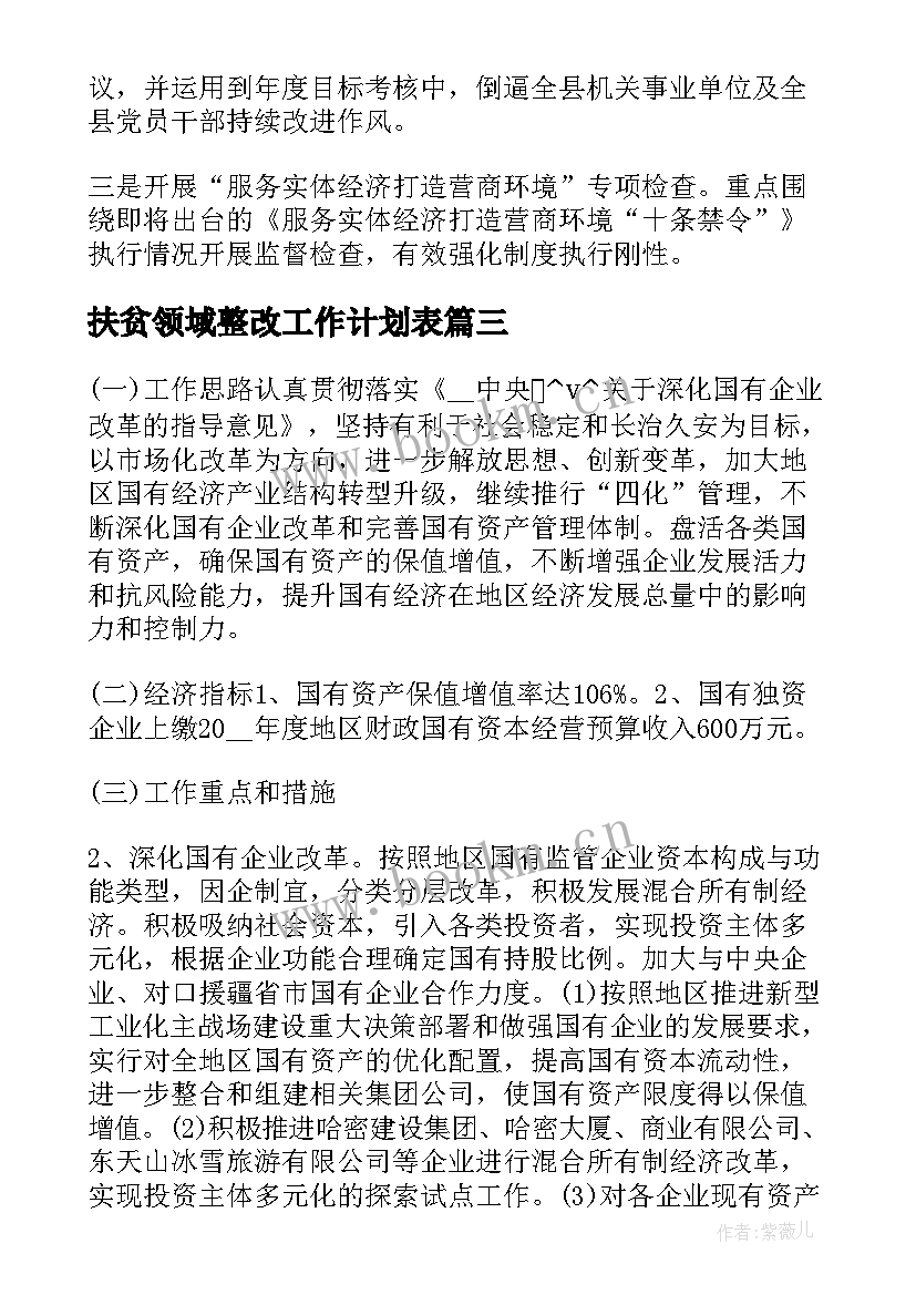 2023年扶贫领域整改工作计划表(大全5篇)