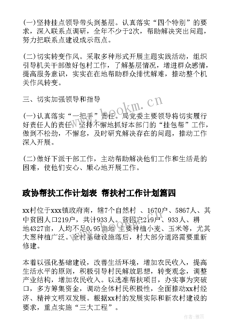 2023年政协帮扶工作计划表 帮扶村工作计划(通用6篇)